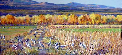 Bosque Sandhill Cranes pastel