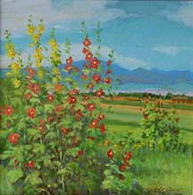 Hollyhocks Painting