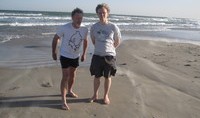 Niels and Hubert on a particularly windy day at the Aransas Wildlife Refuge beach.