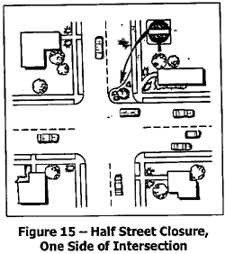 half street closure, one side of intersection