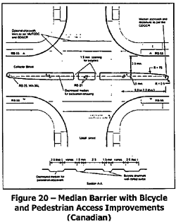 median barrier with bicycle 
        and padestrian access improvements